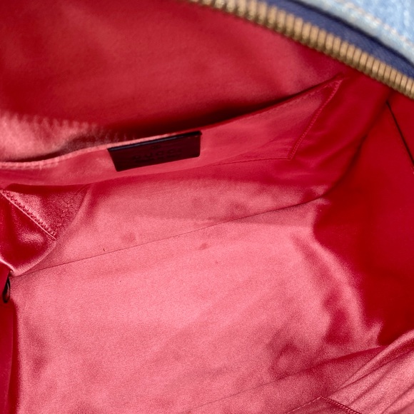 🎉SOLD🎊Gucci Gg Marmont Matelassé Denim Pearl Embellished Backpack Authentic - Picture 9 of 13